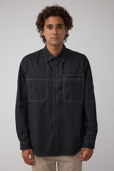 配色ステッチ長袖シャツ 詳細画像