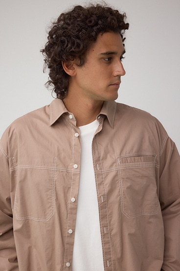 配色ステッチ長袖シャツ