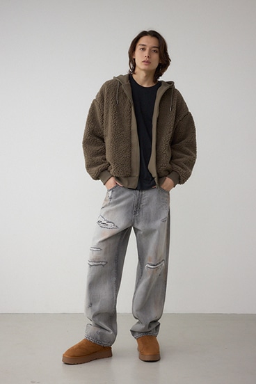 シープボア×スウェット切替防風ブルゾン 詳細画像