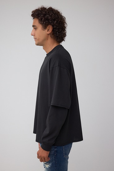 微配色フェイクレイヤードロンT 詳細画像