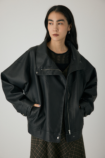 【crie conforto】スタンドカラーフェイクレザージャケット