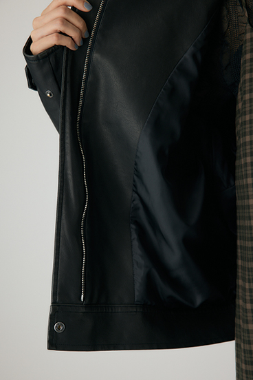 【crie conforto】スタンドカラーフェイクレザージャケット 詳細画像