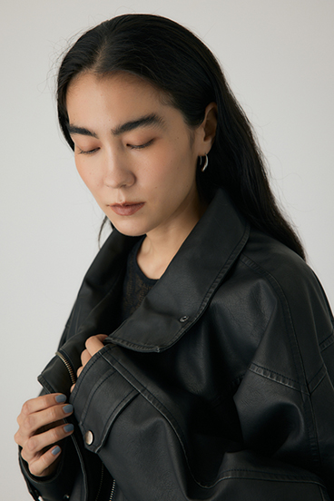 【crie conforto】スタンドカラーフェイクレザージャケット 詳細画像