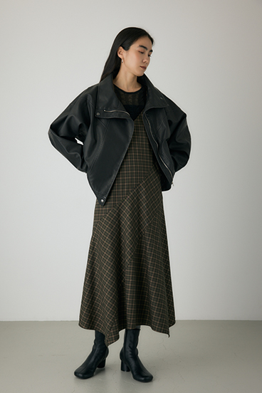 【crie conforto】スタンドカラーフェイクレザージャケット 詳細画像