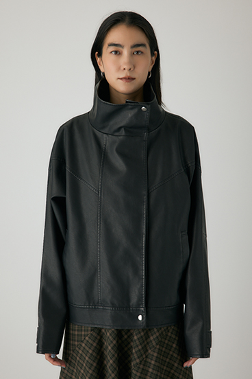 【crie conforto】スタンドカラーフェイクレザージャケット 詳細画像