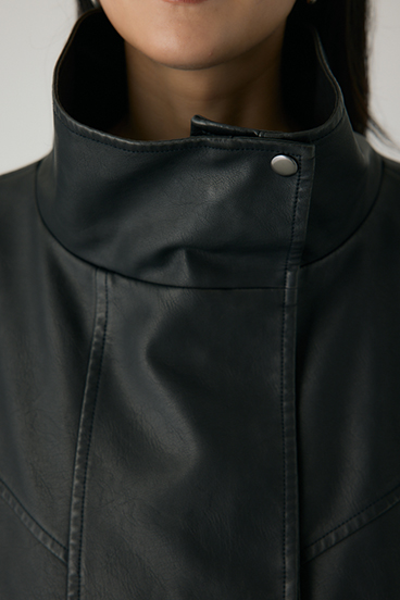 【crie conforto】スタンドカラーフェイクレザージャケット 詳細画像