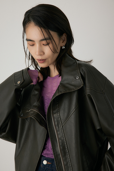 【crie conforto】スタンドカラーフェイクレザージャケット