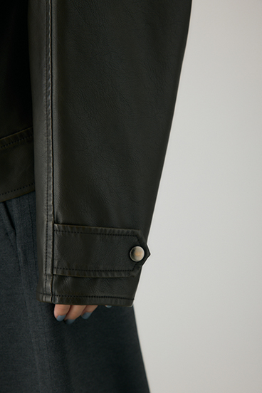 【crie conforto】スタンドカラーフェイクレザージャケット 詳細画像