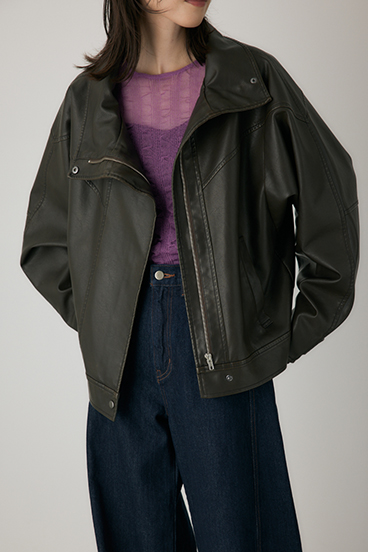 【crie conforto】スタンドカラーフェイクレザージャケット