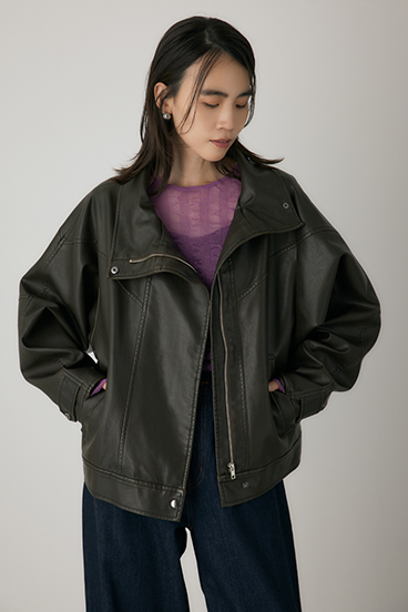 【crie conforto】スタンドカラーフェイクレザージャケット 詳細画像