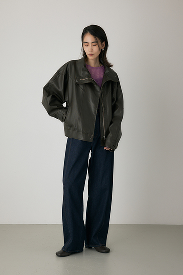 【crie conforto】スタンドカラーフェイクレザージャケット 詳細画像