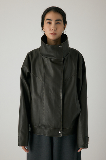 【crie conforto】スタンドカラーフェイクレザージャケット 詳細画像