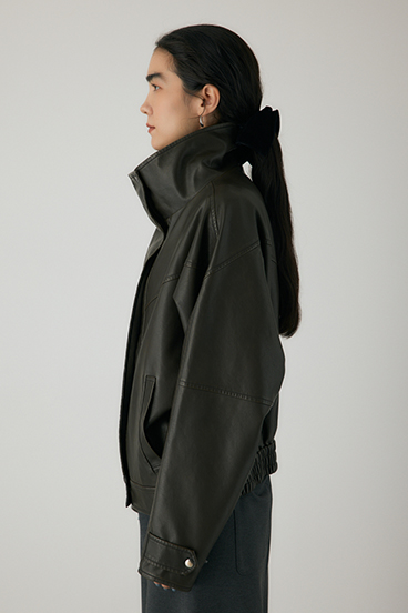 【crie conforto】スタンドカラーフェイクレザージャケット 詳細画像