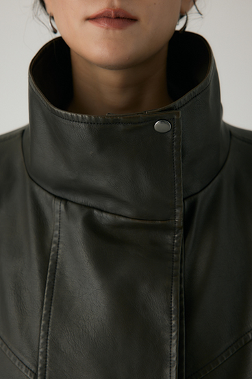 【crie conforto】スタンドカラーフェイクレザージャケット 詳細画像