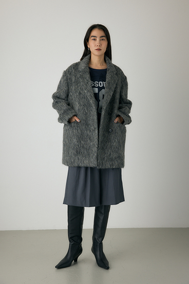 【crie conforto】シャギーパデットショルダーコート 詳細画像