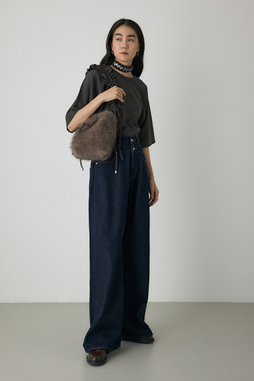 【crie conforto】フリルショルダー付エコファー巾着バッグ 詳細画像