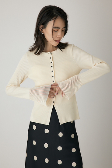 【crie conforto】スリーブシアーリブカーディガン 詳細画像