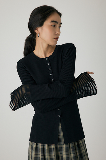 【crie conforto】スリーブシアーリブカーディガン