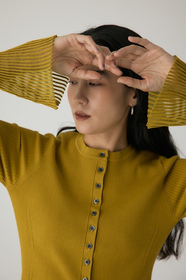 【crie conforto】スリーブシアーリブカーディガン