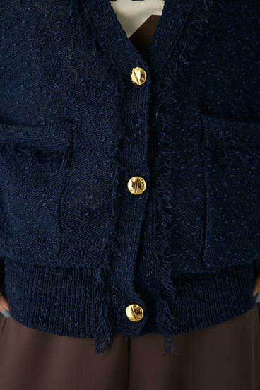 【crie conforto】フリンジVネックカーディガン 詳細画像