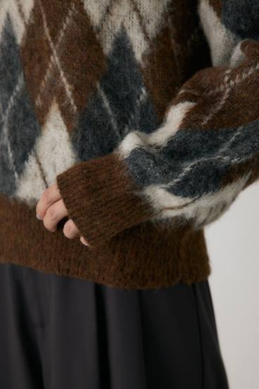 【crie conforto】ヘアリーアーガイルニット 詳細画像