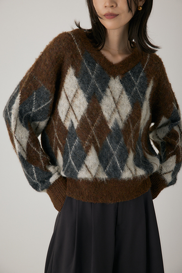 【crie conforto】ヘアリーアーガイルニット