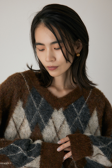 【crie conforto】ヘアリーアーガイルニット 詳細画像