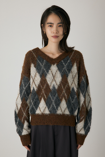 【crie conforto】ヘアリーアーガイルニット 詳細画像