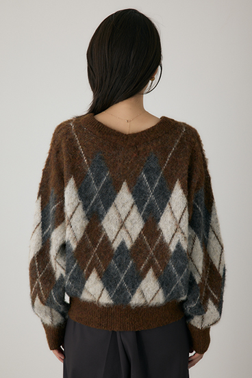 【crie conforto】ヘアリーアーガイルニット 詳細画像