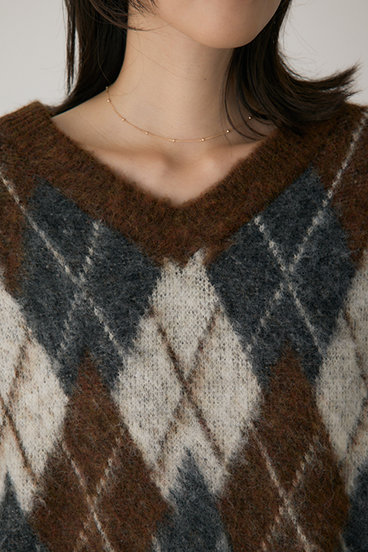 【crie conforto】ヘアリーアーガイルニット 詳細画像