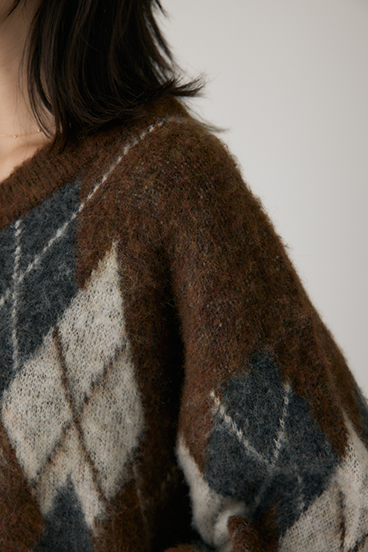 【crie conforto】ヘアリーアーガイルニット 詳細画像