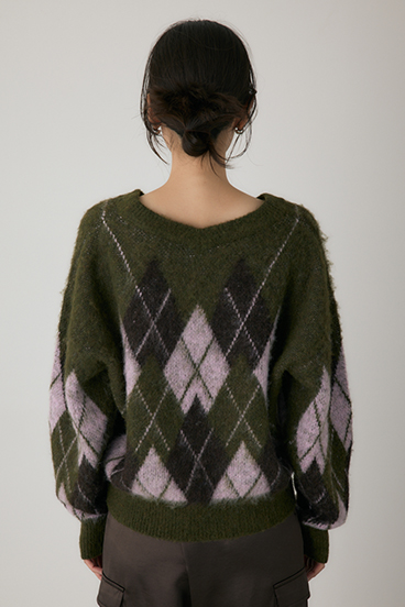 【crie conforto】ヘアリーアーガイルニット 詳細画像