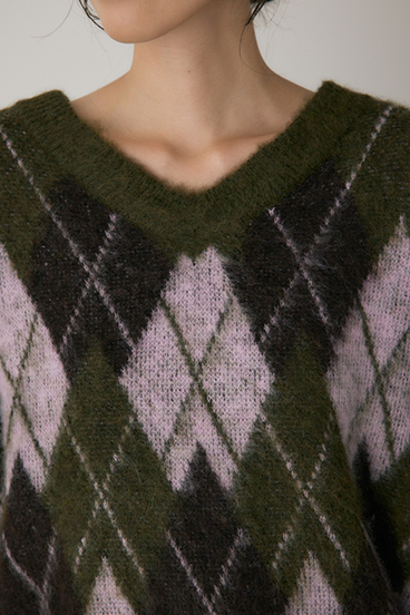 【crie conforto】ヘアリーアーガイルニット 詳細画像