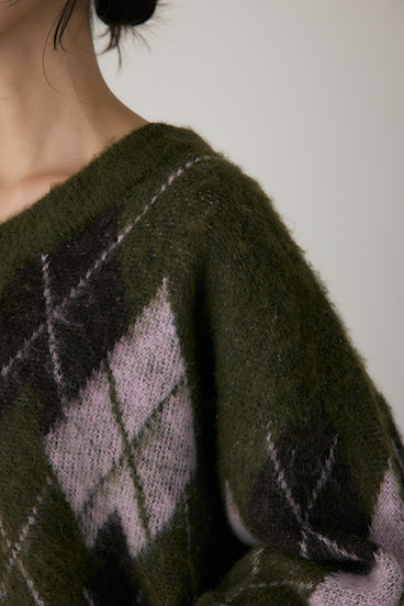 【crie conforto】ヘアリーアーガイルニット 詳細画像