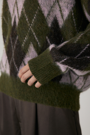 【crie conforto】ヘアリーアーガイルニット 詳細画像