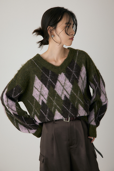 【crie conforto】ヘアリーアーガイルニット