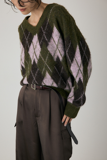 【crie conforto】ヘアリーアーガイルニット 詳細画像