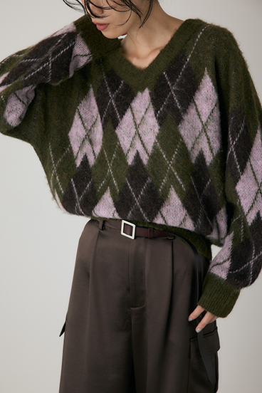 【crie conforto】ヘアリーアーガイルニット 詳細画像