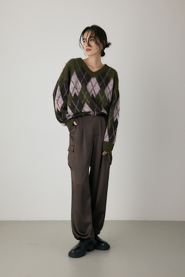 【crie conforto】ヘアリーアーガイルニット 詳細画像