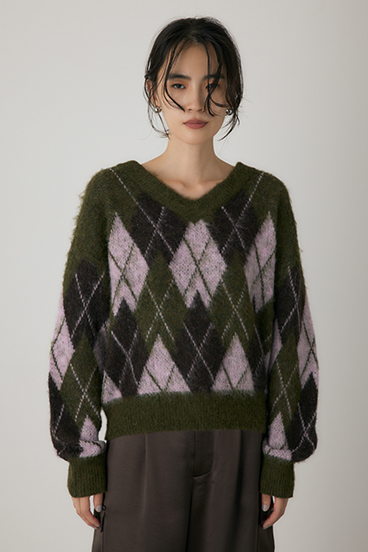 【crie conforto】ヘアリーアーガイルニット 詳細画像