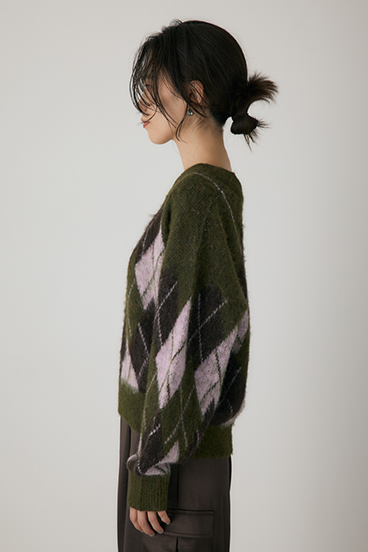 【crie conforto】ヘアリーアーガイルニット 詳細画像