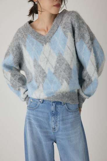 【crie conforto】ヘアリーアーガイルニット