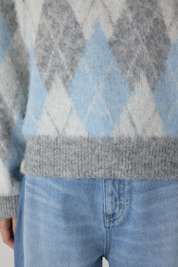 【crie conforto】ヘアリーアーガイルニット 詳細画像