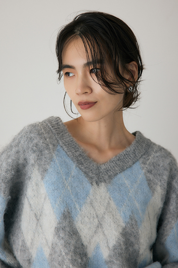 【crie conforto】ヘアリーアーガイルニット 詳細画像