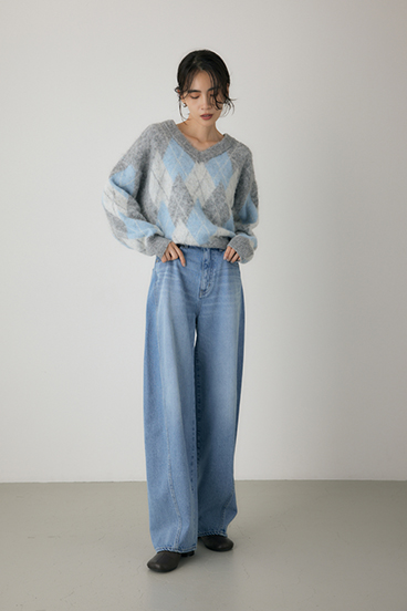 【crie conforto】ヘアリーアーガイルニット 詳細画像