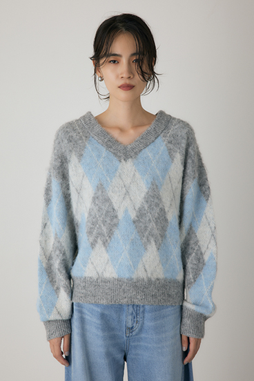 【crie conforto】ヘアリーアーガイルニット 詳細画像