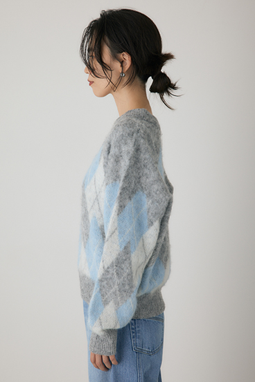 【crie conforto】ヘアリーアーガイルニット 詳細画像