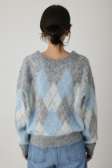 【crie conforto】ヘアリーアーガイルニット 詳細画像