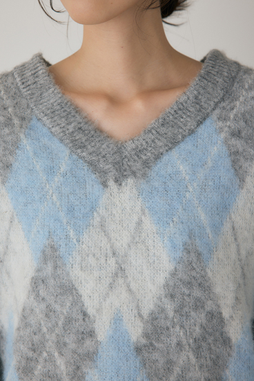 【crie conforto】ヘアリーアーガイルニット 詳細画像