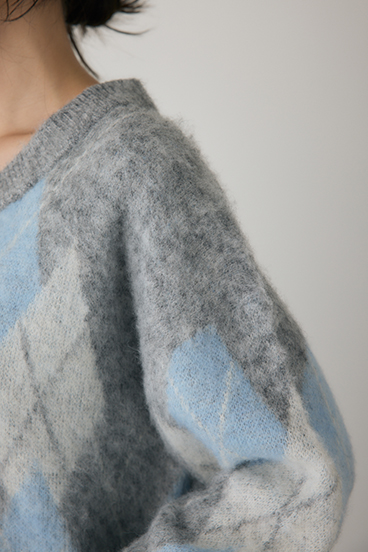 【crie conforto】ヘアリーアーガイルニット 詳細画像